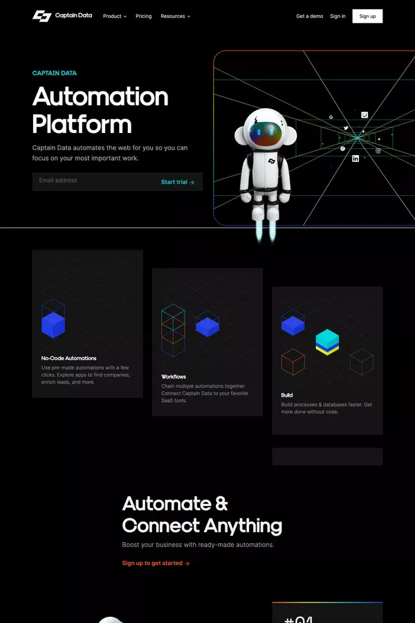 Automation Platform | Captain Data - Landing design inspiration