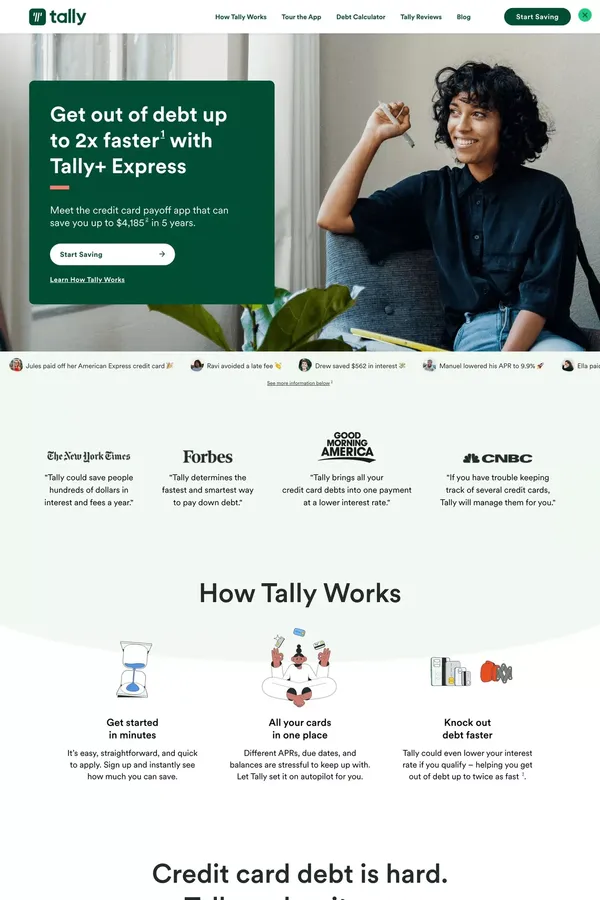 Pay Down Your Credit Card Debt Faster and Save Money — Tally - Landing design inspiration