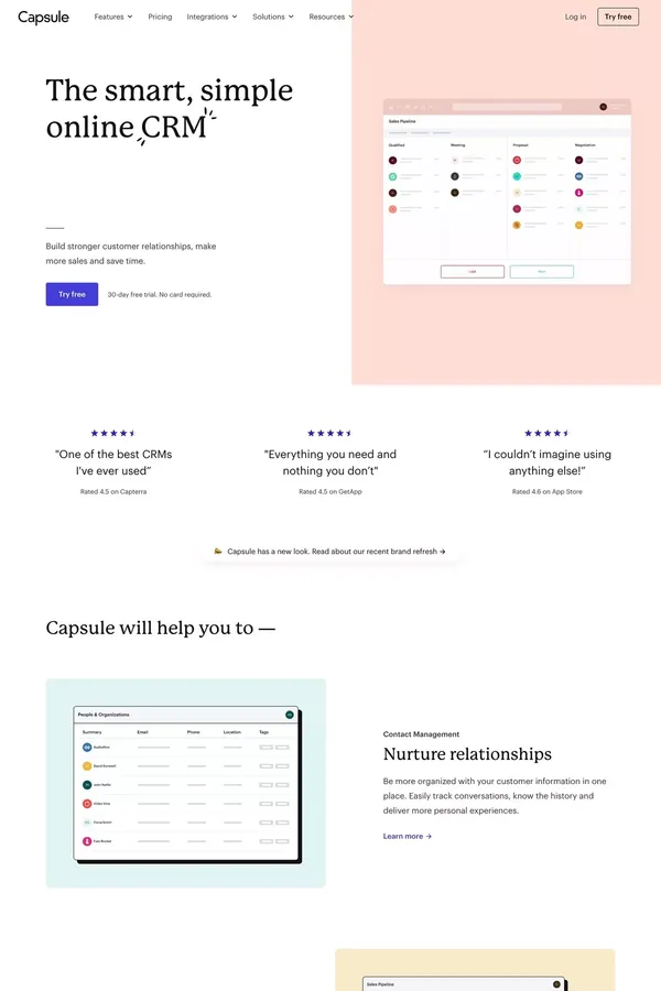 CRM Made Simple | Capsule - Landing design inspiration