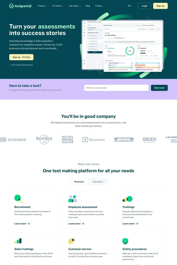 Testportal: Online assessment platform | Create your own tests - Landing design inspiration