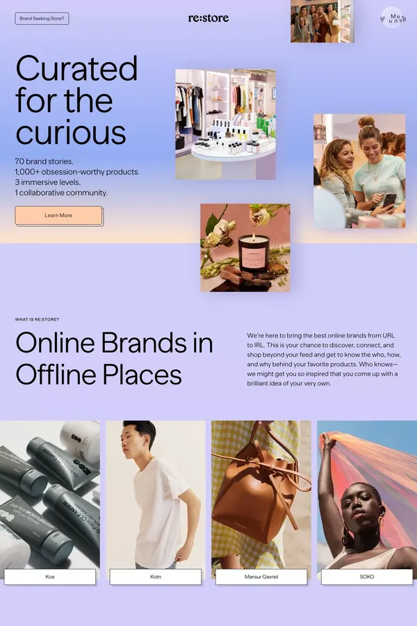 Re:store - Bringing best online brands from URL to IRL - Landing design inspiration