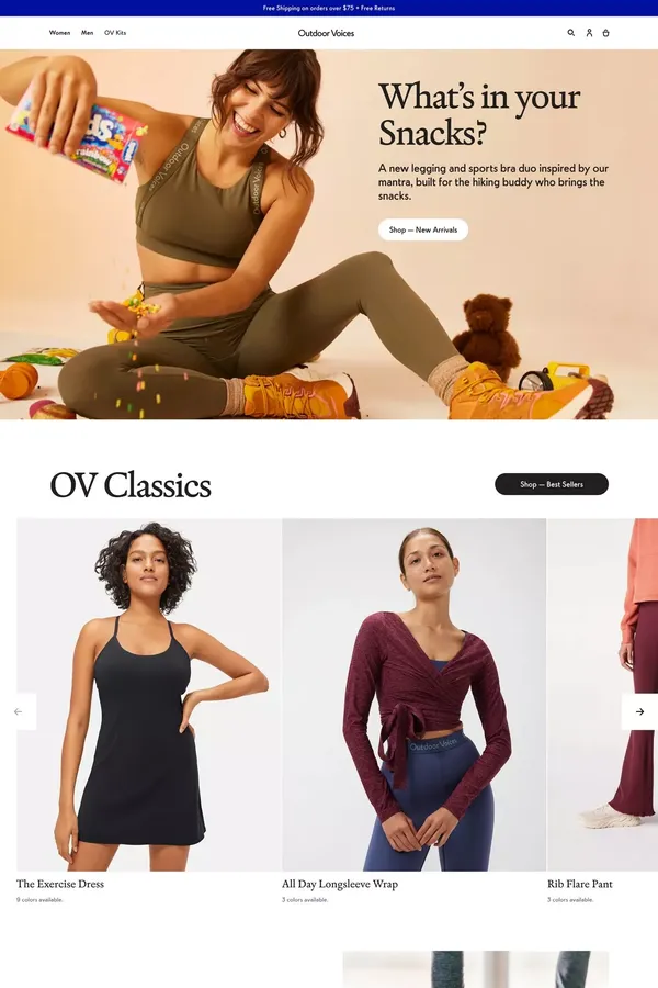 Outdoor Voices — Technical Apparel for Recreation - Ecommerce design inspiration
