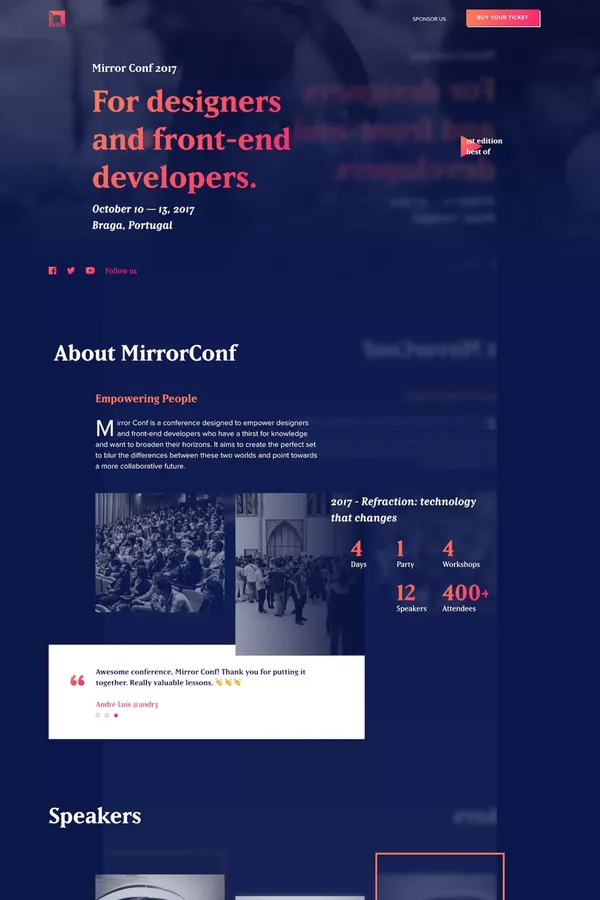 Mirror Conf 2017: a design and front-end development conference - Landing design inspiration