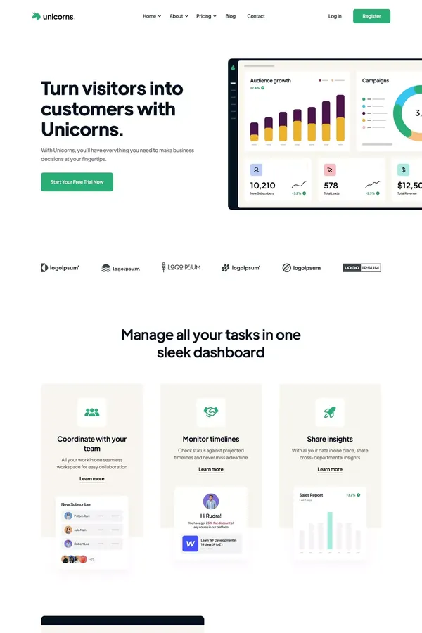 Unicorns - Startup Webflow Template - Template design inspiration