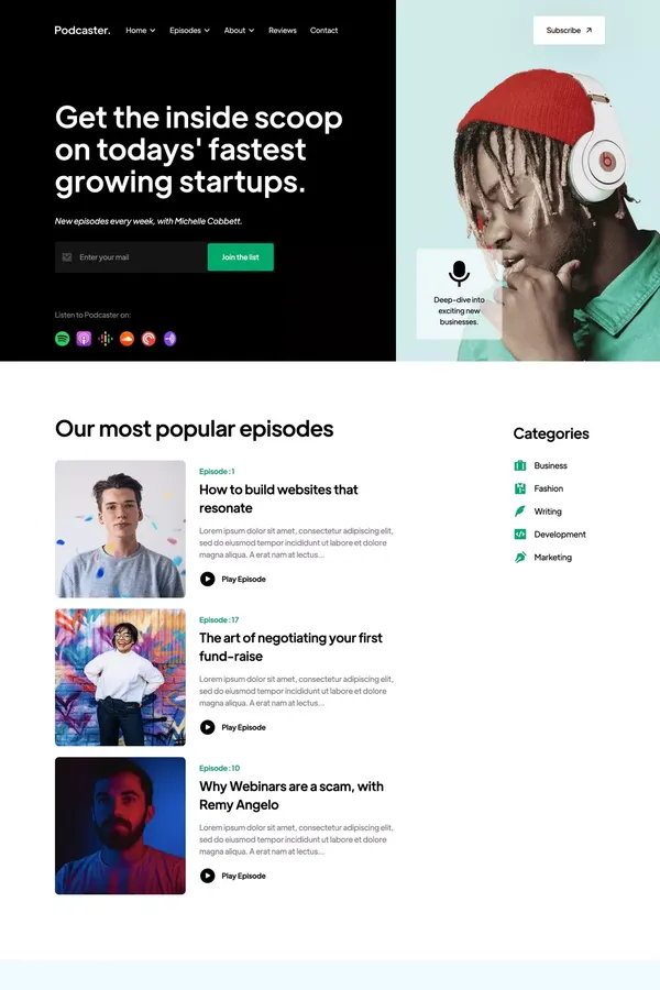 Podcaster - Podcast Webflow Template - Template design inspiration