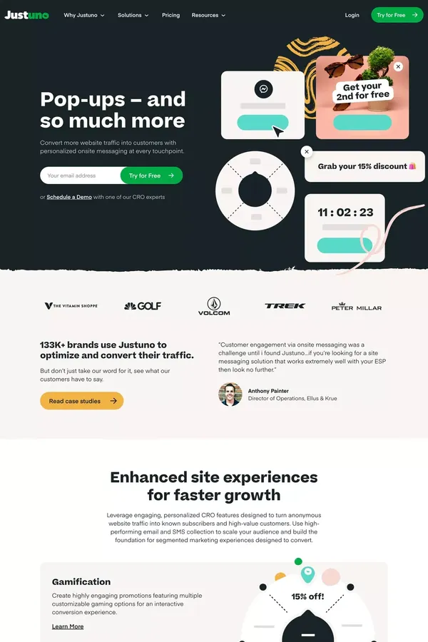 The AI Visitor Conversion Optimization Platform | Justuno - Landing design inspiration