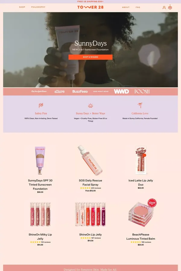 Clean Makeup Designed for Sensitive Skin | Tower 28 Beauty - Ecommerce design inspiration