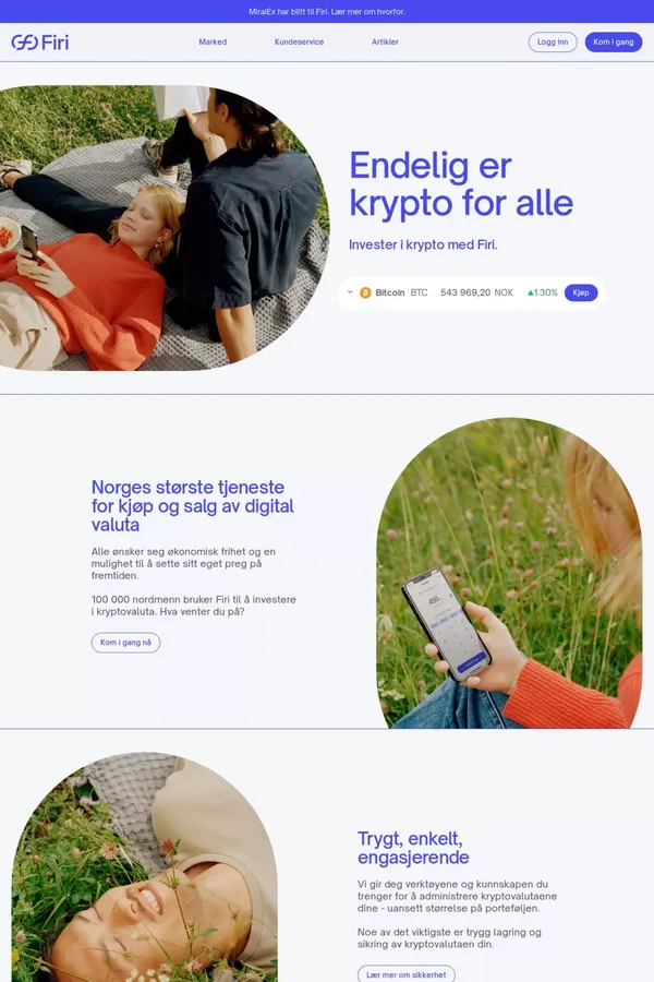 Kjøp bitcoin | Firi - norsk børs for handel av kryptovaluta - Landing design inspiration