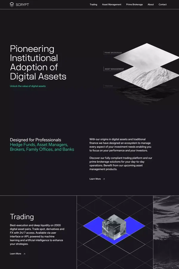 Scrypt | Institutional Digital Asset | Trading | Asset Management | Prime Brokerage - Landing design inspiration