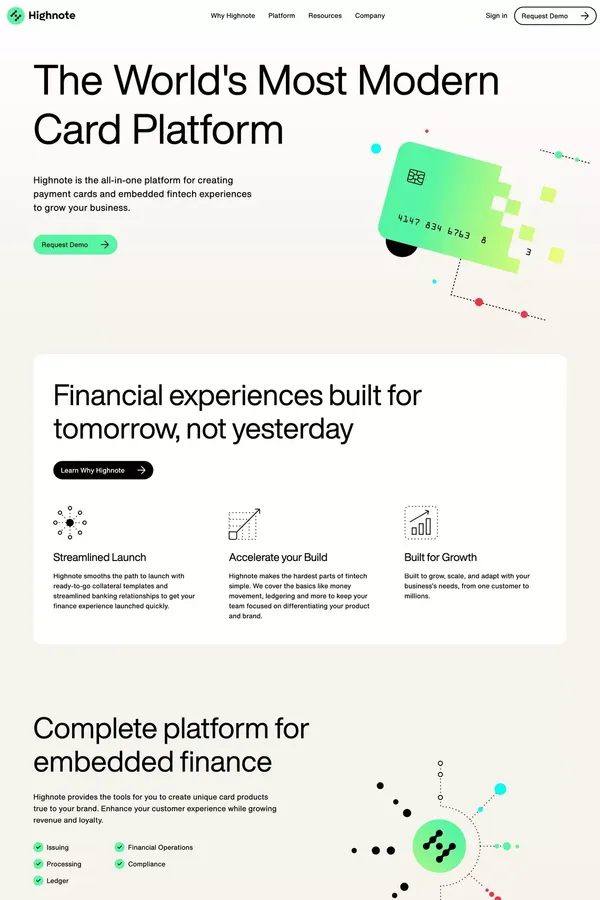 Highnote: The world's most modern card issuance platform - Landing design inspiration
