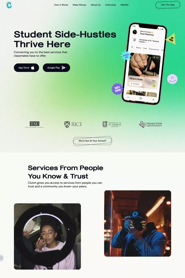 That's Clutch - Student To Student Service Marketplace - Landing design inspiration