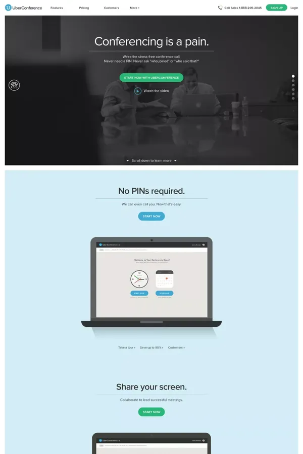 UberConference, the Best in Conferencing - Landing design inspiration
