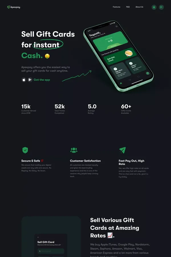 Apexpay - Sell Gift Cards For Cash Online - Landing design inspiration