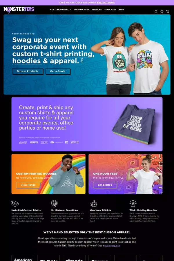 T Shirt Printing NYC | 👾 Monster Tees - website design inspiration