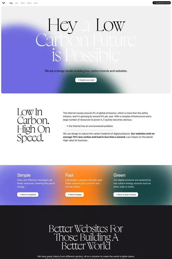 Hey Low, we are a design studio building low-carbon brands and websites. - Portfolio design inspiration
