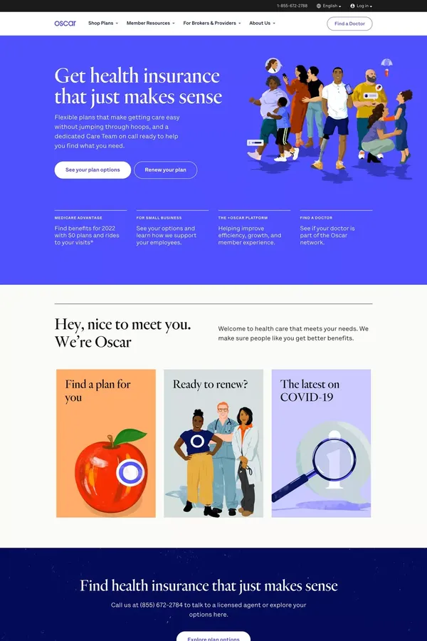 Oscar | Smart, simple health insurance. - Landing design inspiration