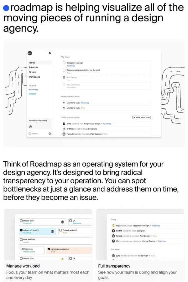 Roadmap — Sprint based project management for designers - Landing design inspiration