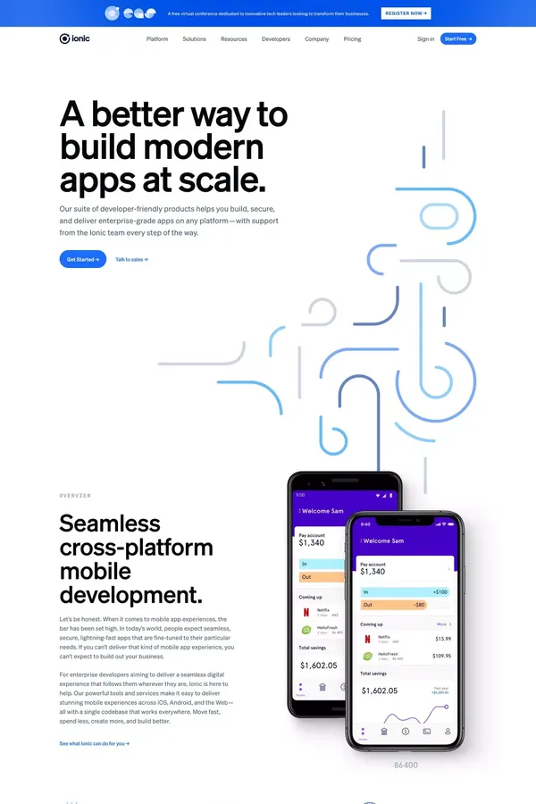 Ionic - The Cross-Platform App Development Leader - Landing design inspiration