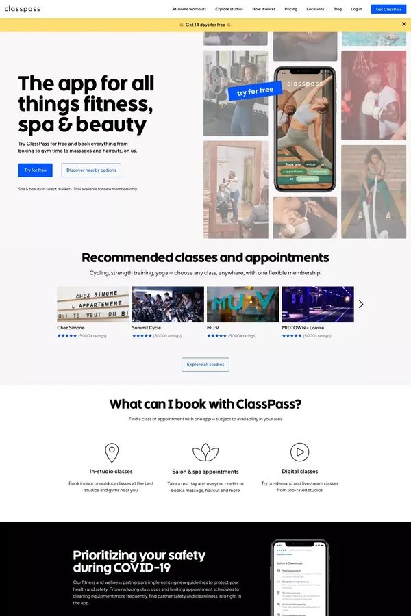 ClassPass | Réserve des cours de fitness et des séances de beauté et bien-être - Landing design inspiration
