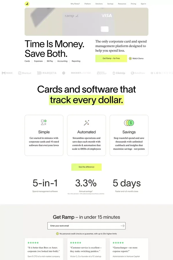Ramp - The Corporate Card That Helps You Spend Less - Landing design inspiration