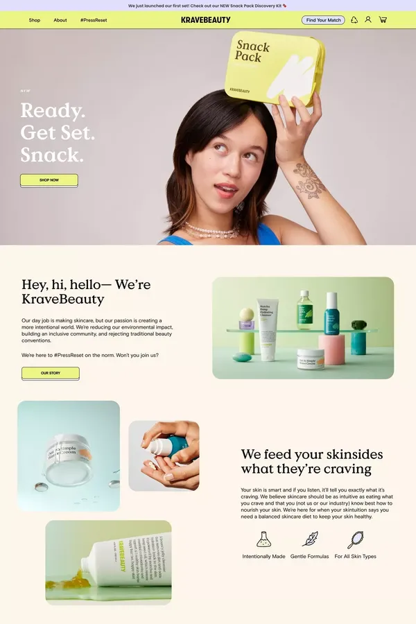 KraveBeauty – #PressReset on the Skincare Norm - Ecommerce design inspiration
