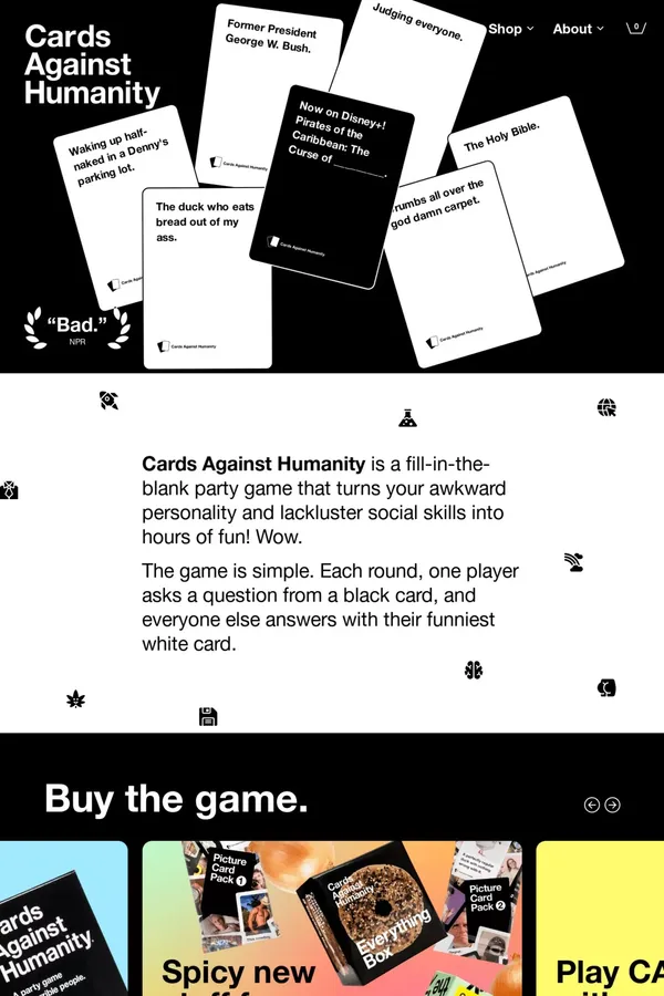 Home - Cards Against Humanity - Ecommerce design inspiration