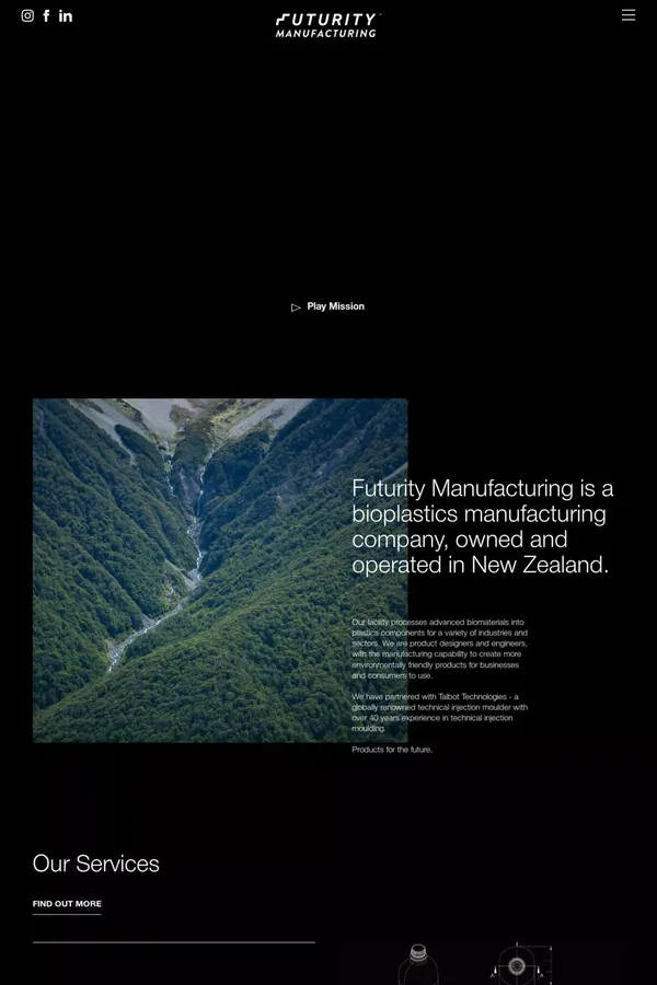 Futurity Manufacturing is a bioplastics manufacturing company, owned and operated in New Zealand. - website design inspiration