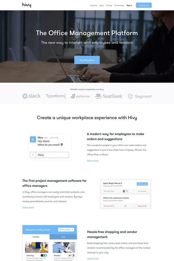 Hivy • The Office Management Platform - Landing design inspiration