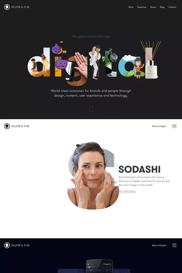 Humaan: World-class digital products for forward thinking brands - Portfolio design inspiration