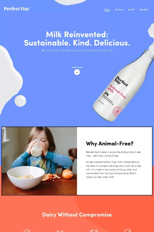 Perfect Day: All the dairy you love, with none of the dairy cows. - Perfect Day - Landing design inspiration