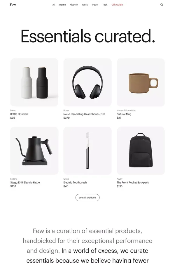 Few - Essentials curated. - Ecommerce design inspiration