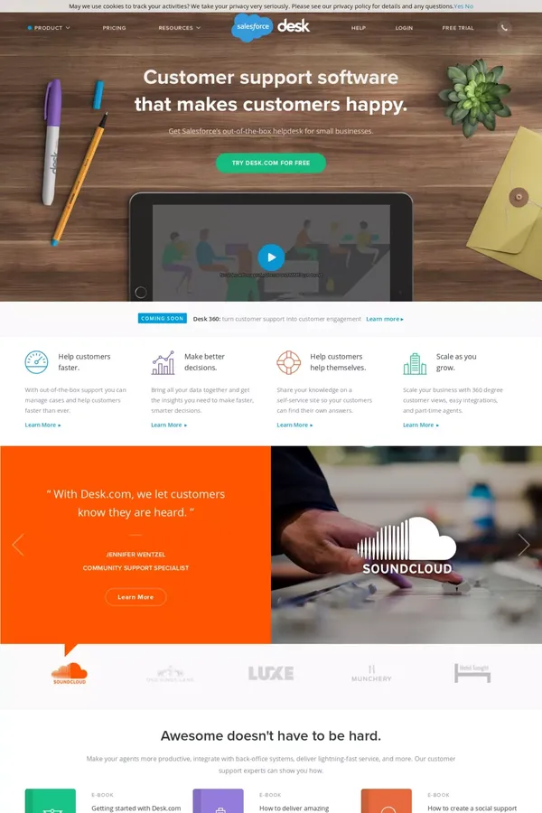 Desk.com | Customer Service and Helpdesk Ticket Software - Landing design inspiration