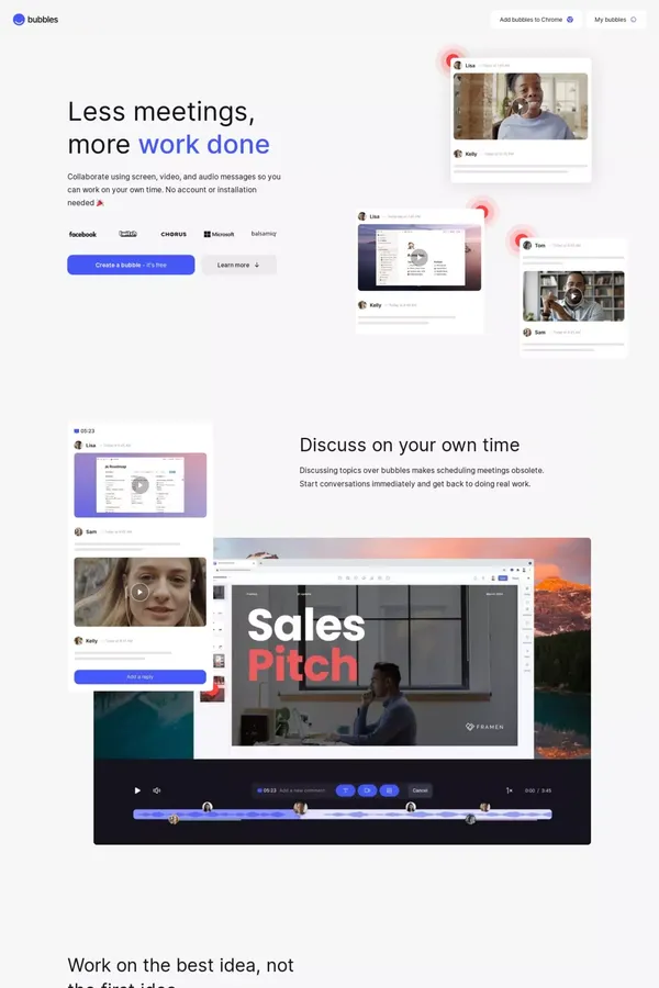 Bubbles: Video and Screenshot Collaboration - Landing design inspiration