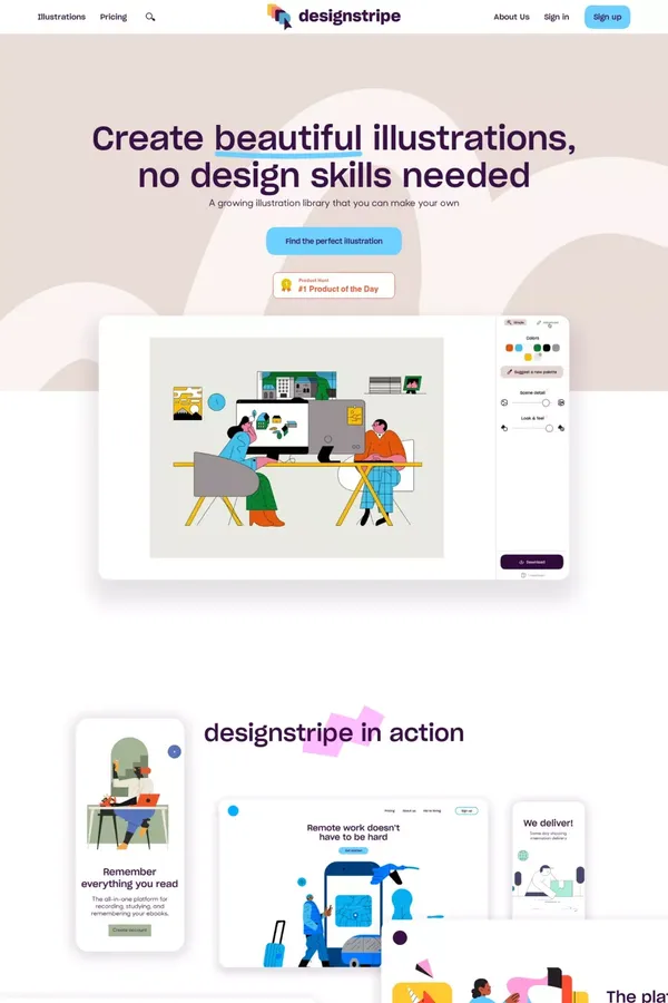 designstripe | Create & customize beautiful illustrations - Landing design inspiration