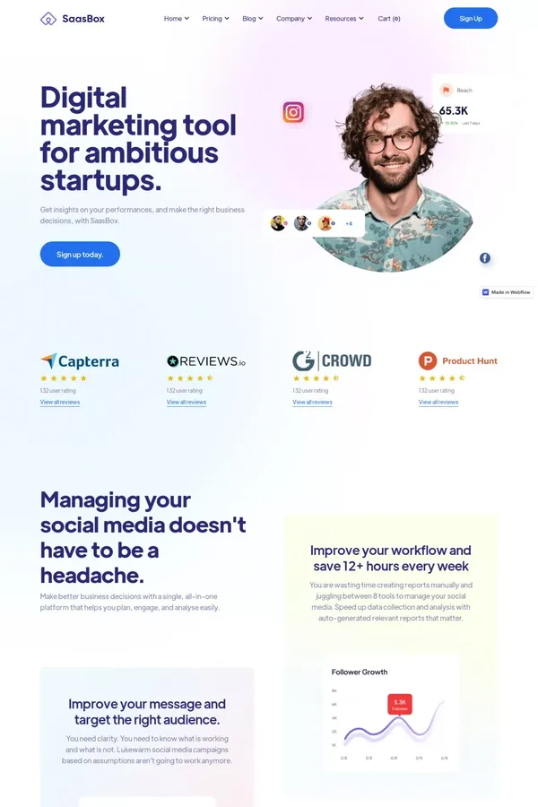 Saasbox - Webflow Website Template - Template design inspiration