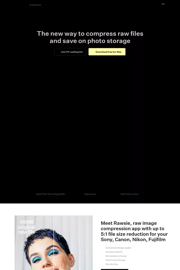 Rawsie – Reduce RAW image file size by up to 80% - website design inspiration
