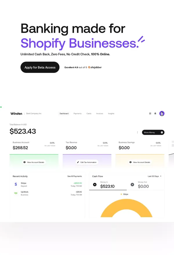 Winden - Banking Made For Digital Entrepreneurs & More - website design inspiration