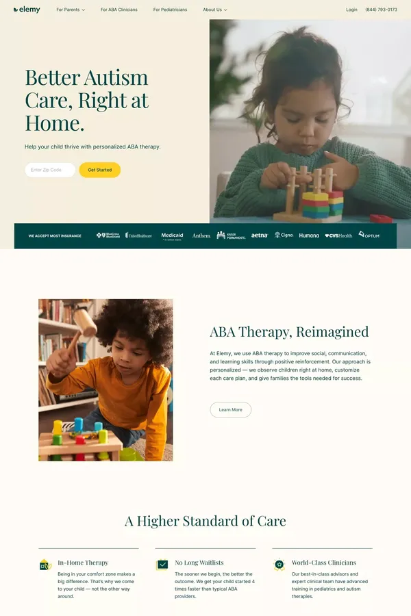 Elemy | Autism Care for All - Landing design inspiration