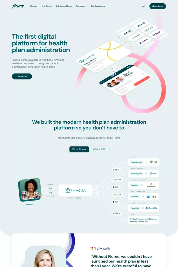 Flume | The first digital platform for health plan administration - Landing design inspiration