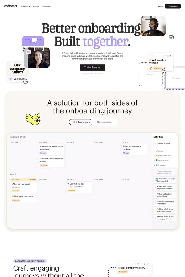 Softstart - Better onboarding. Built together.	 - Landing design inspiration