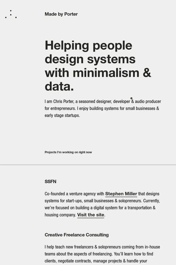 Minimalist designer & problem solver | Made by Porter - Portfolio design inspiration