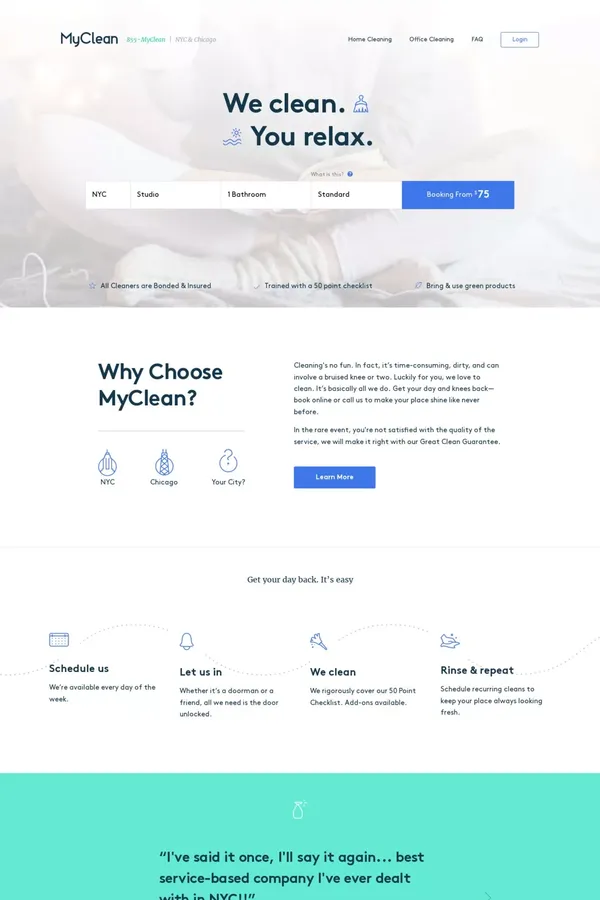 NYC & Chicago Cleaning Services - Book Now | MyClean - Landing design inspiration
