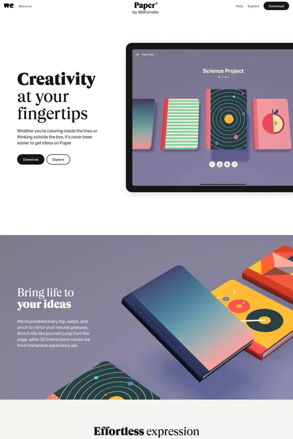 Paper by WeTransfer | Simple Sketch App - Landing design inspiration