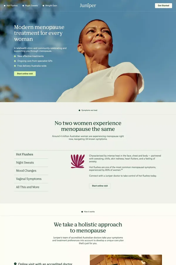 Juniper | Modern menopause treatment for every woman - Landing design inspiration