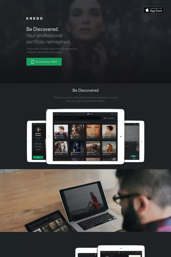 Kredo - Free Professional iPad Portfolio for Creatives - Landing design inspiration