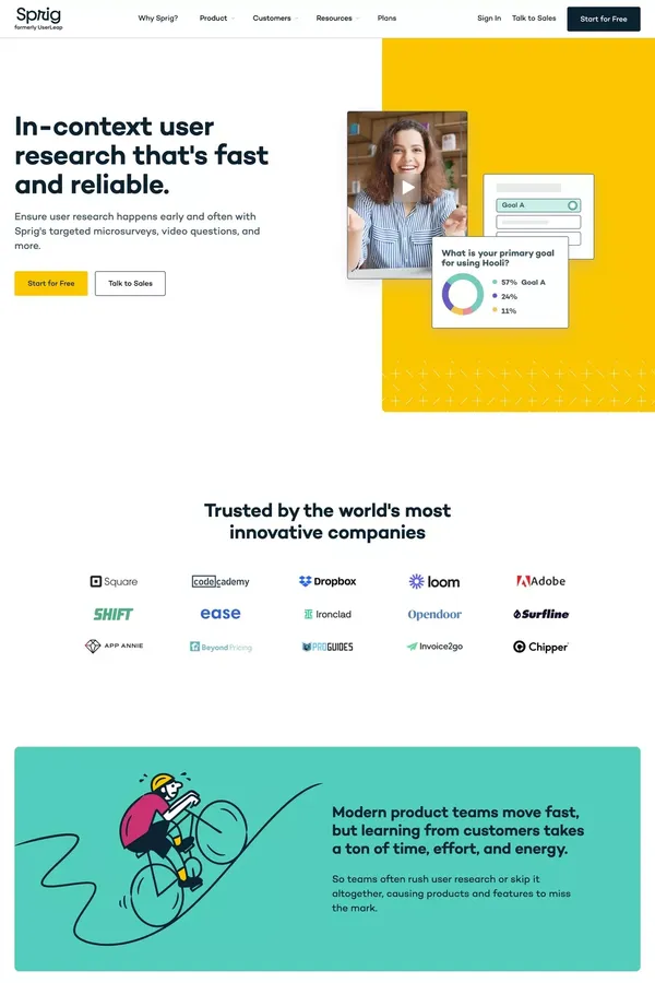 In-Context User Research | Sprig - Landing design inspiration