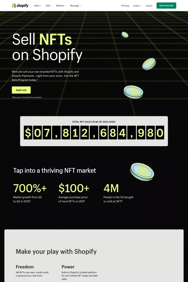 Sell NFTs on Shopify | Join the NFT Beta Program - Landing design inspiration