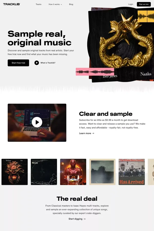 Tracklib - the record store for sampling - Landing design inspiration
