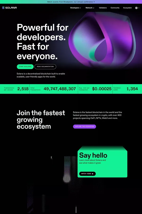 Solana: Build crypto apps that scale - Landing design inspiration