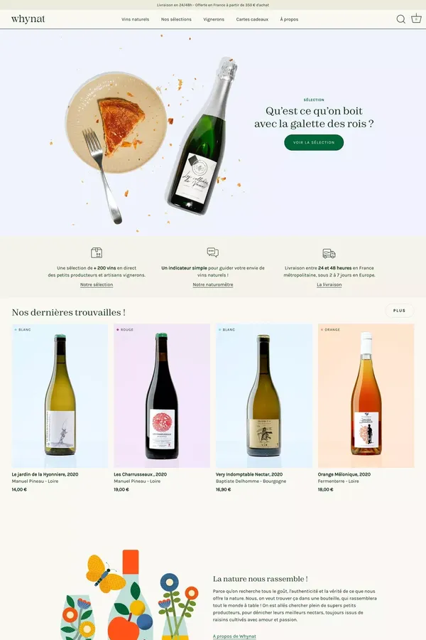 Whynat.fr - Cave spécialisée en vin Naturels, Bio et Biodynamiques - Ecommerce design inspiration